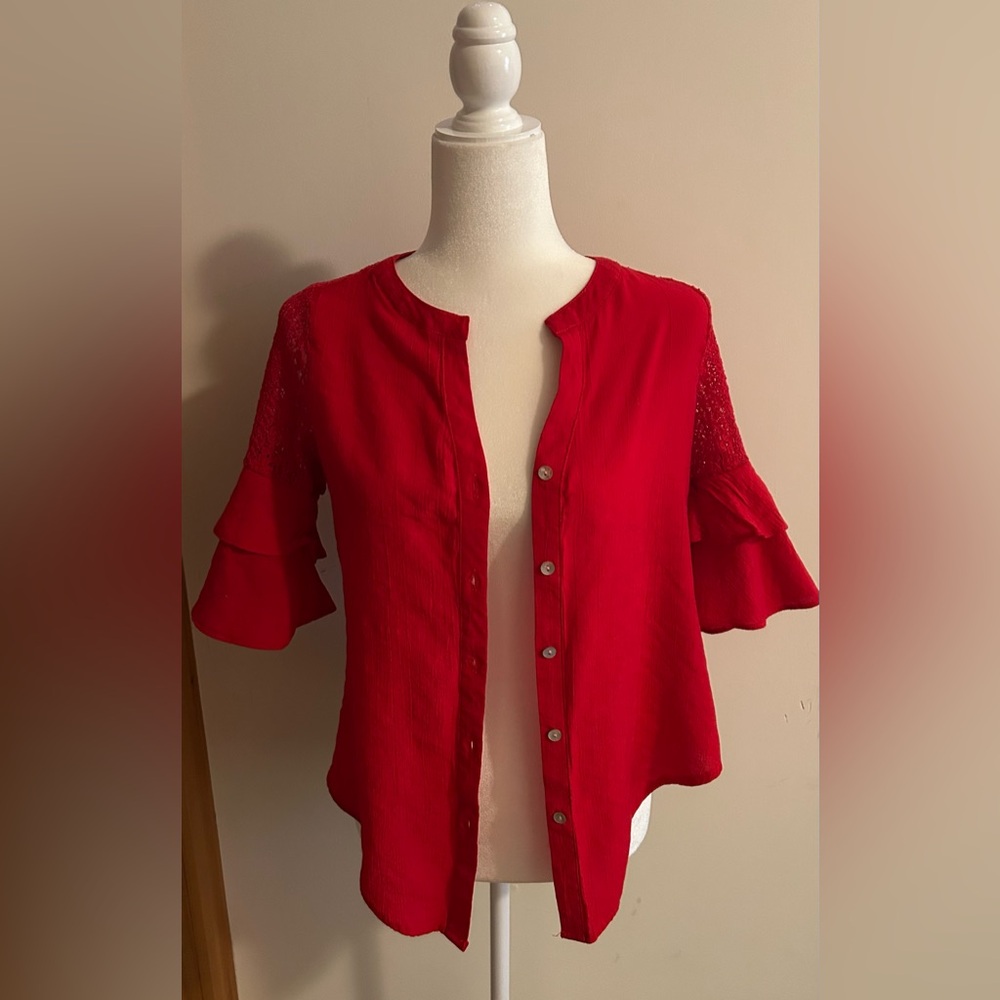 NY COLLECTION PETITE Blouse with Ruffled Sleeves